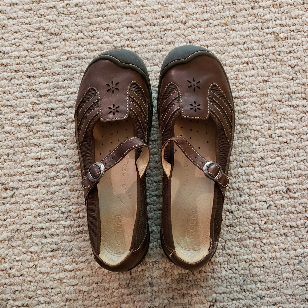 KEEN Womens Brown Leather Mary Jane Flowers Shoes